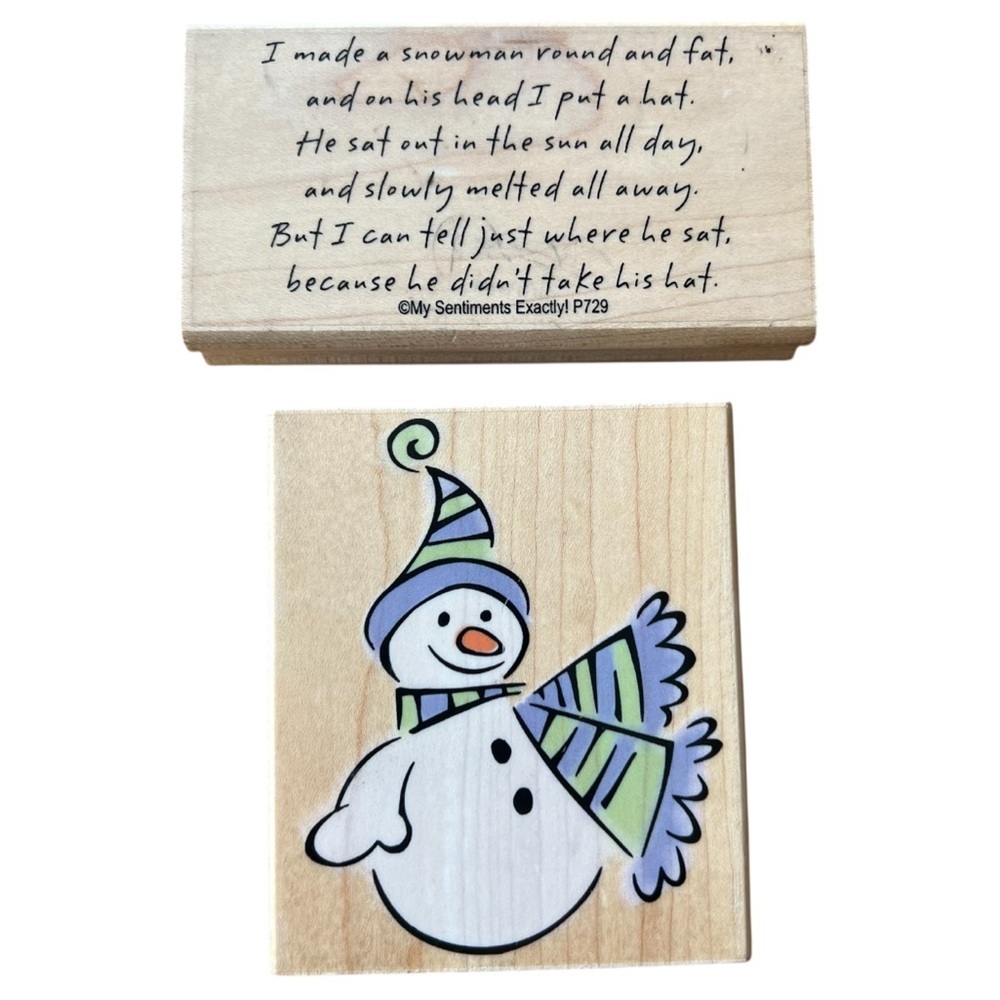 Hero Arts Set of 2 Wood Mounted Rubber Stamps Playful Snowman Sentiment Winter